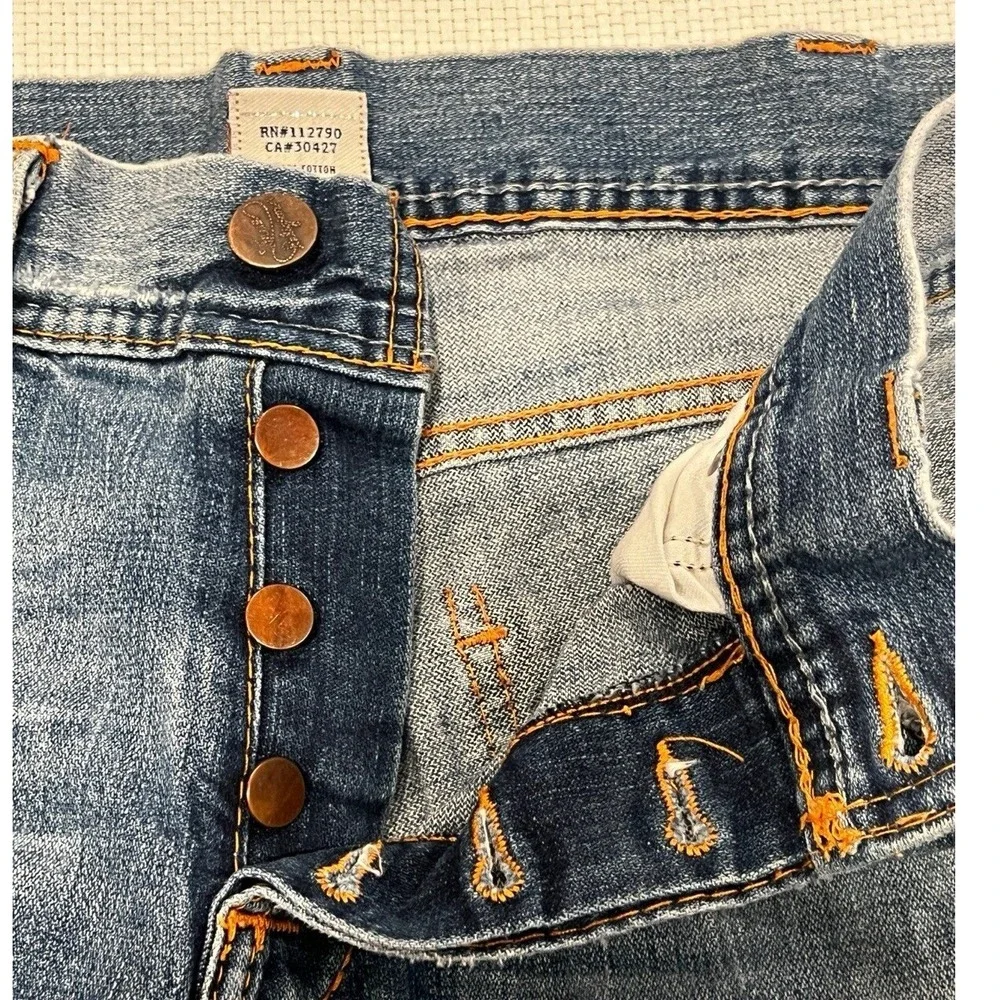 True Religion Mens Distressed‎ Straight Leg Jeans Blue Size 35 Made in USA